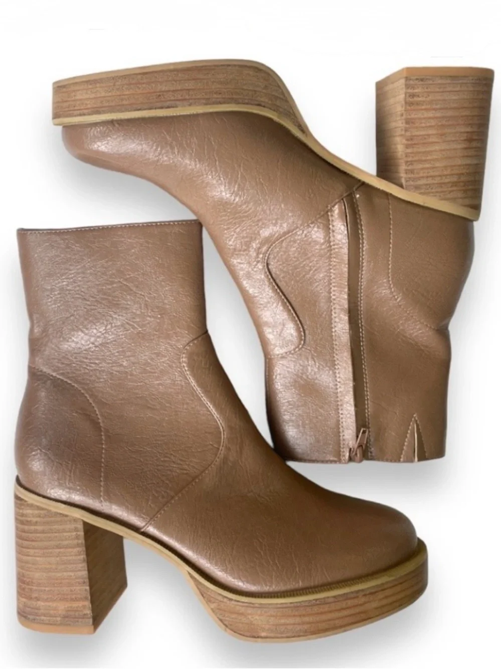 Oasis Society Chunky Platform Ankle Boots Mauve Tan Block Heel Booties Size 9